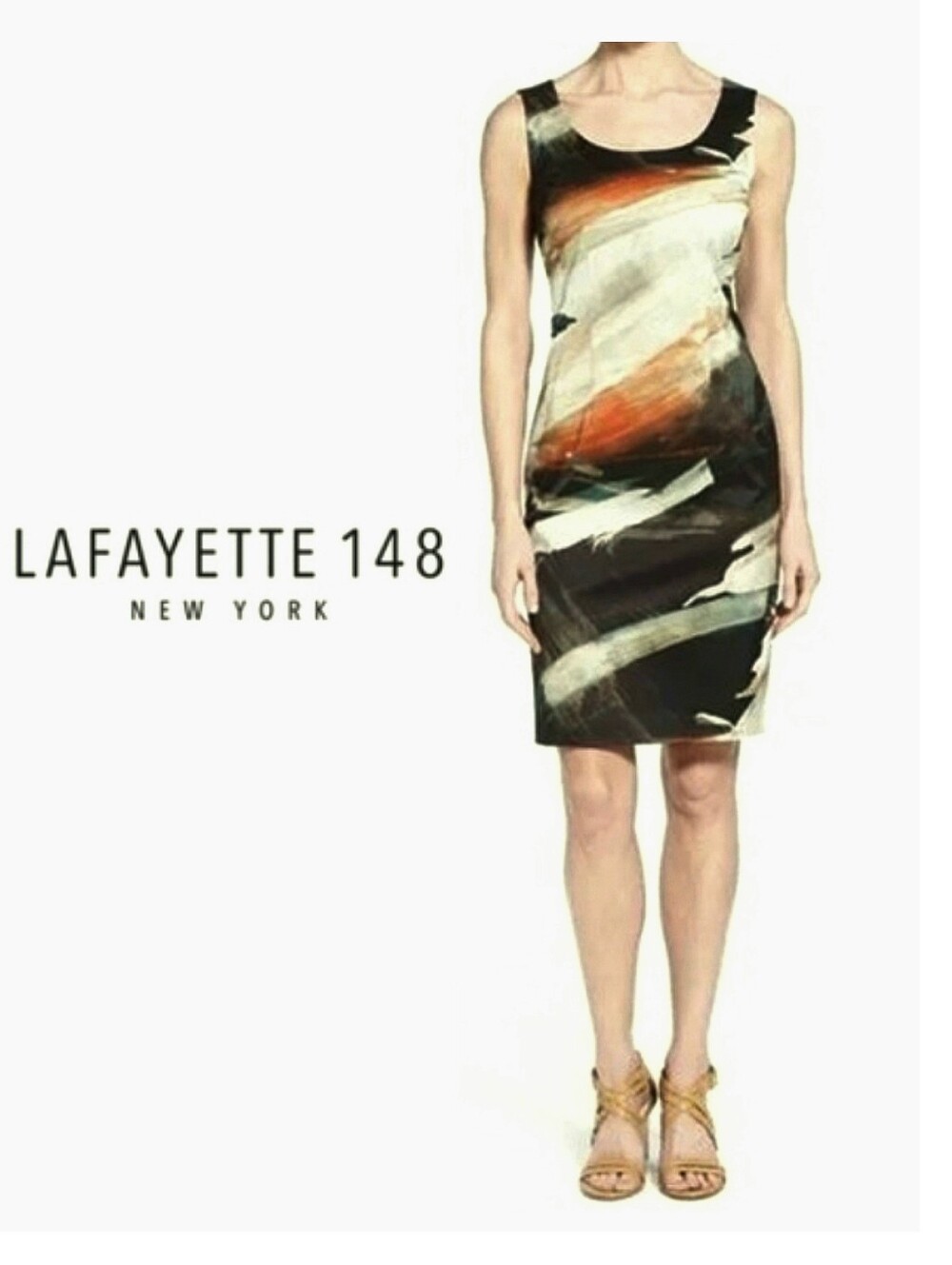 Lafayette 148 New York Rebecca Sleeveless Printed Dress Sedona Multi Sz.10